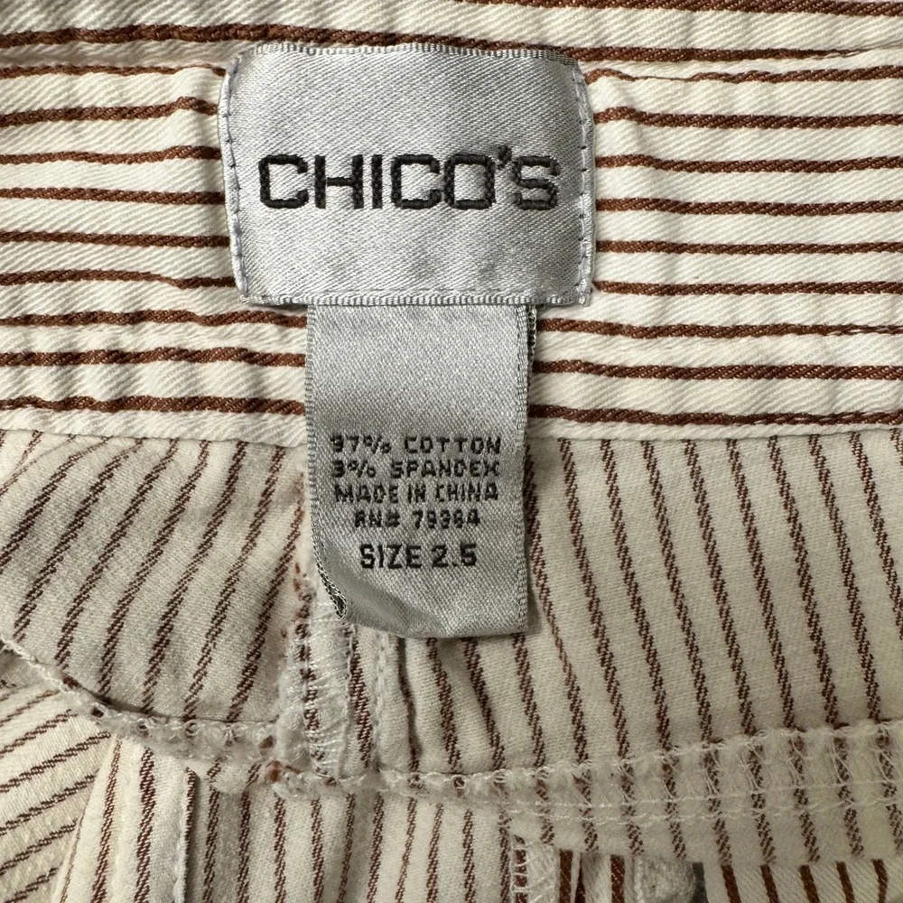 Chico's Cropped Pants Womens Large (32x22 ACTUAL)‎ Striped Brown Cream Coastal